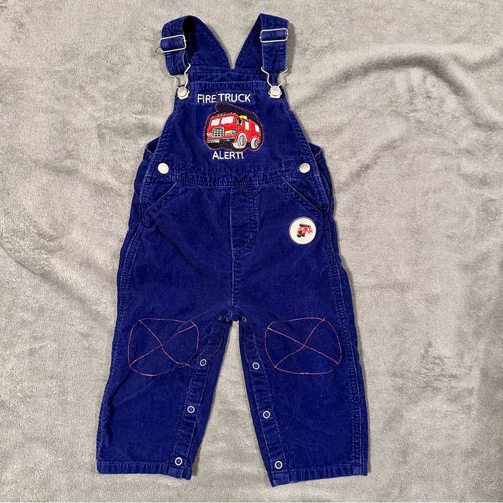 Baby Toddler Boy Blue Corduroy Firetruck Overalls - 18 Months